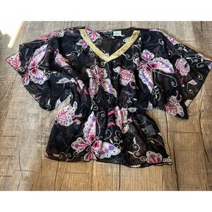 Vintage Y2K Mary-Kate & Ashley Sheer Butterfly Top Boho V-Neck Blouse 14/16